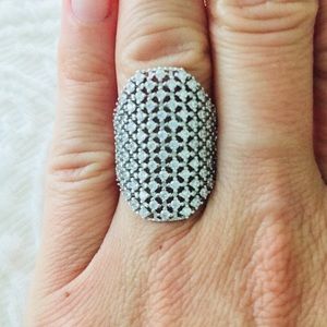 Multi Pave Cubic Zirconia Silver Statement Ring